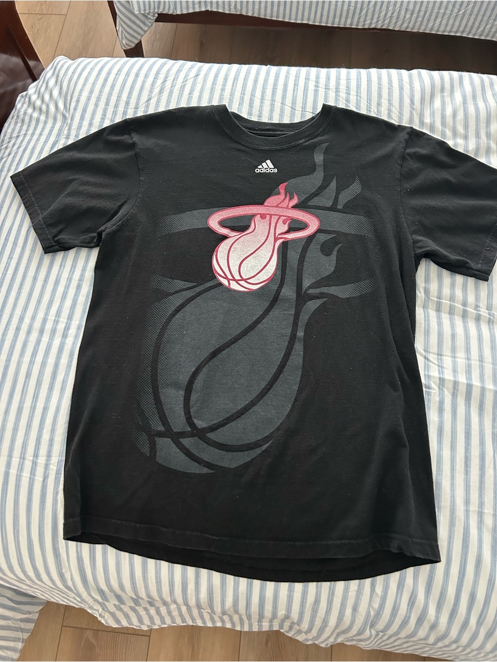 adidas Black Tee with Pink & Gray Miami Heat Graphic